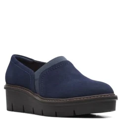 Clarks Loafers|Women's , Airabell Mid Slip-On Navy Suede