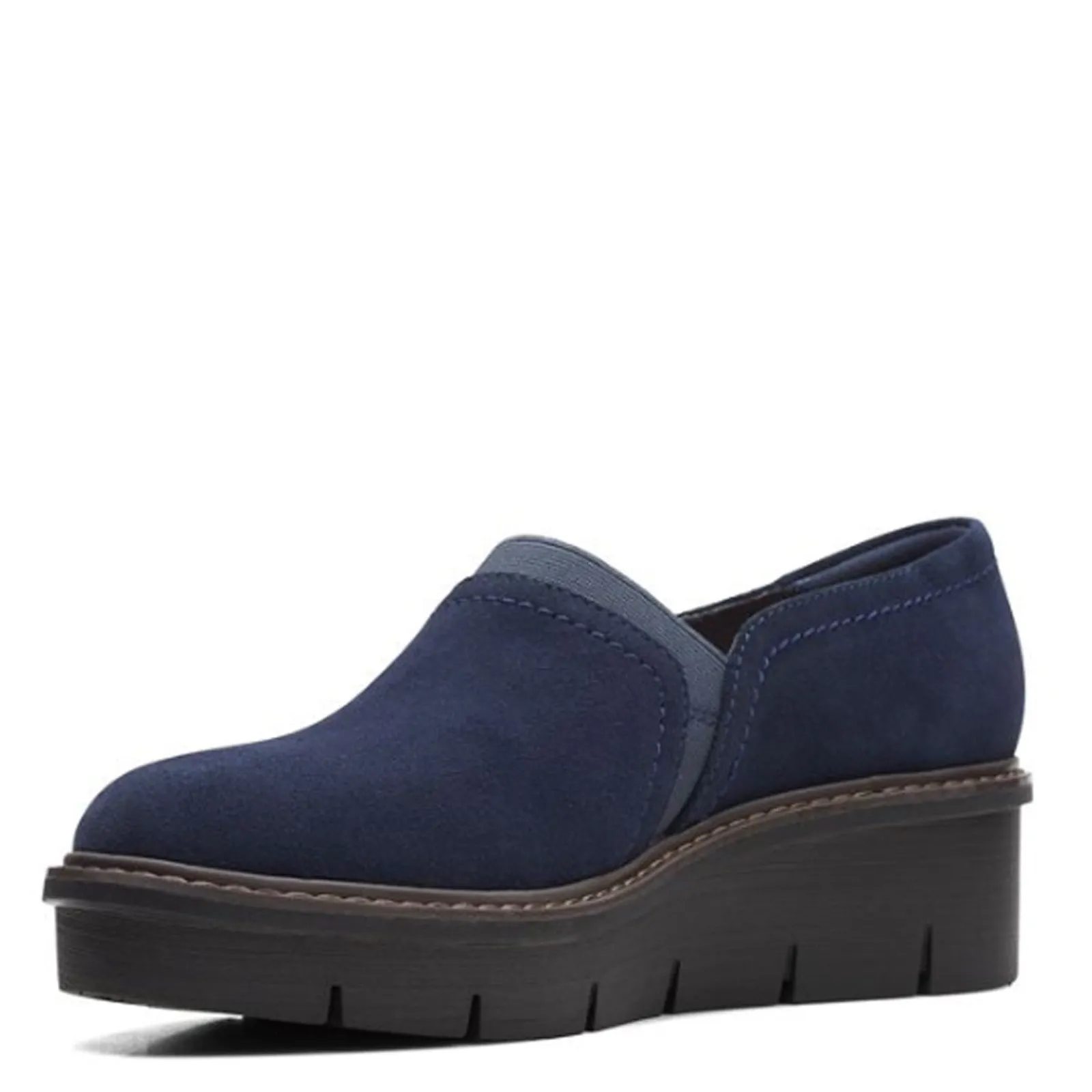 Clarks Loafers|Women's , Airabell Mid Slip-On Navy Suede