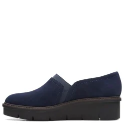 Clarks Wedges|Women's , Airabell Mid Slip-On Navy Suede