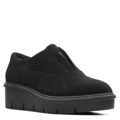 Clarks Wedges|Women's , Airabell Sky Slip-On Black Suede