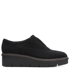 Clarks Wedges|Women's , Airabell Sky Slip-On Black Suede