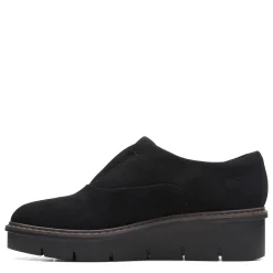 Clarks Wedges|Women's , Airabell Sky Slip-On Black Suede