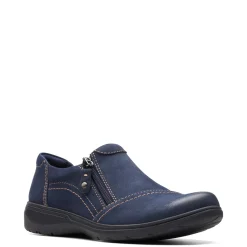 Clarks Loafers|Women's , Carleigh Ray Slip-On Navy Nubuck