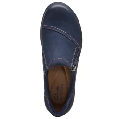 Clarks Flats|Women's , Carleigh Ray Slip-On Navy Nubuck