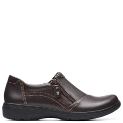 Clarks Flats|Women's , Carleigh Ray Slip-On Dark Brown