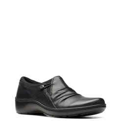 Clarks Flats|Women's , Cora Dusk Slip-On Black