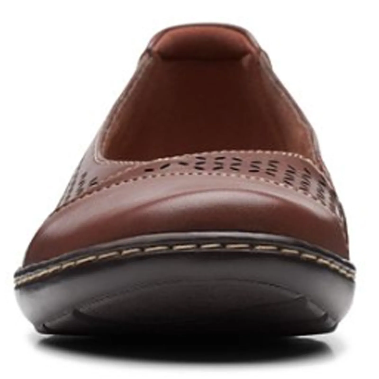 Clarks Flats|Women's , Cora Iris Slip-On Dark Tan Leather