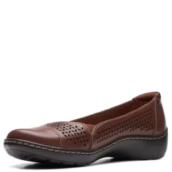 Clarks Flats|Women's , Cora Iris Slip-On Dark Tan Leather