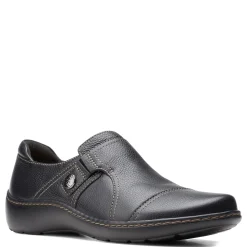 Clarks Slip-On Shoes|Women's , Cora Poppy Slip-On Black Smooth