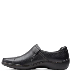 Clarks Slip-On Shoes|Women's , Cora Poppy Slip-On Black Smooth