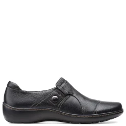Clarks Loafers|Women's , Cora Poppy Slip-On Black Smooth