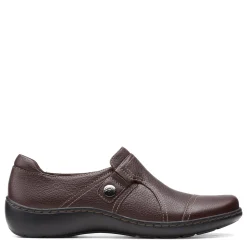 Clarks Loafers|Women's , Cora Poppy Slip-On Dark Brown