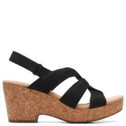 Clarks Pumps & Heels|Women's , Giselle Beach Sandal Black Nubuck