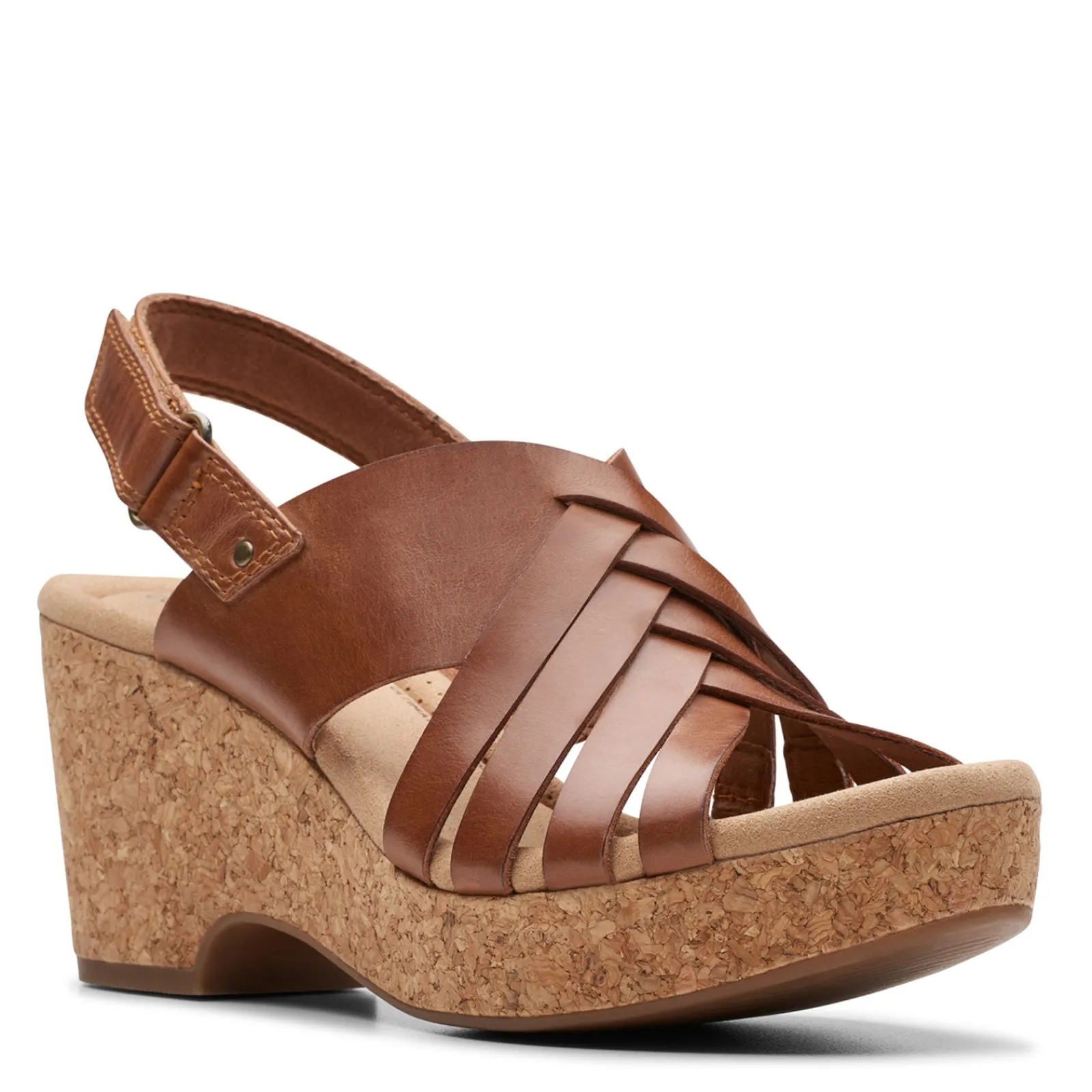 Clarks Wedges|Women's , Giselle Ivy Sandal Tan Leather