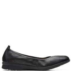 Clarks Flats|Women's , Jenette Ease Flat Black Leather