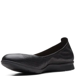 Clarks Flats|Women's , Jenette Ease Flat Black Leather