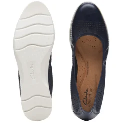 Clarks Flats|Women's , Jenette Ease Flat Navy