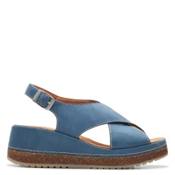 Clarks Wedges|Women's , Kassanda Step Sandal Blue Nubuck