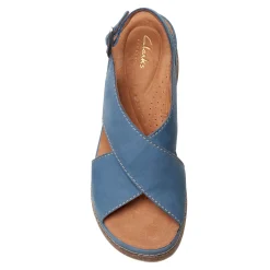Clarks Wedges|Women's , Kassanda Step Sandal Blue Nubuck
