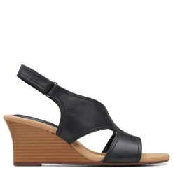 Clarks Wedges|Women's , Kyarra Aster Sandal Black