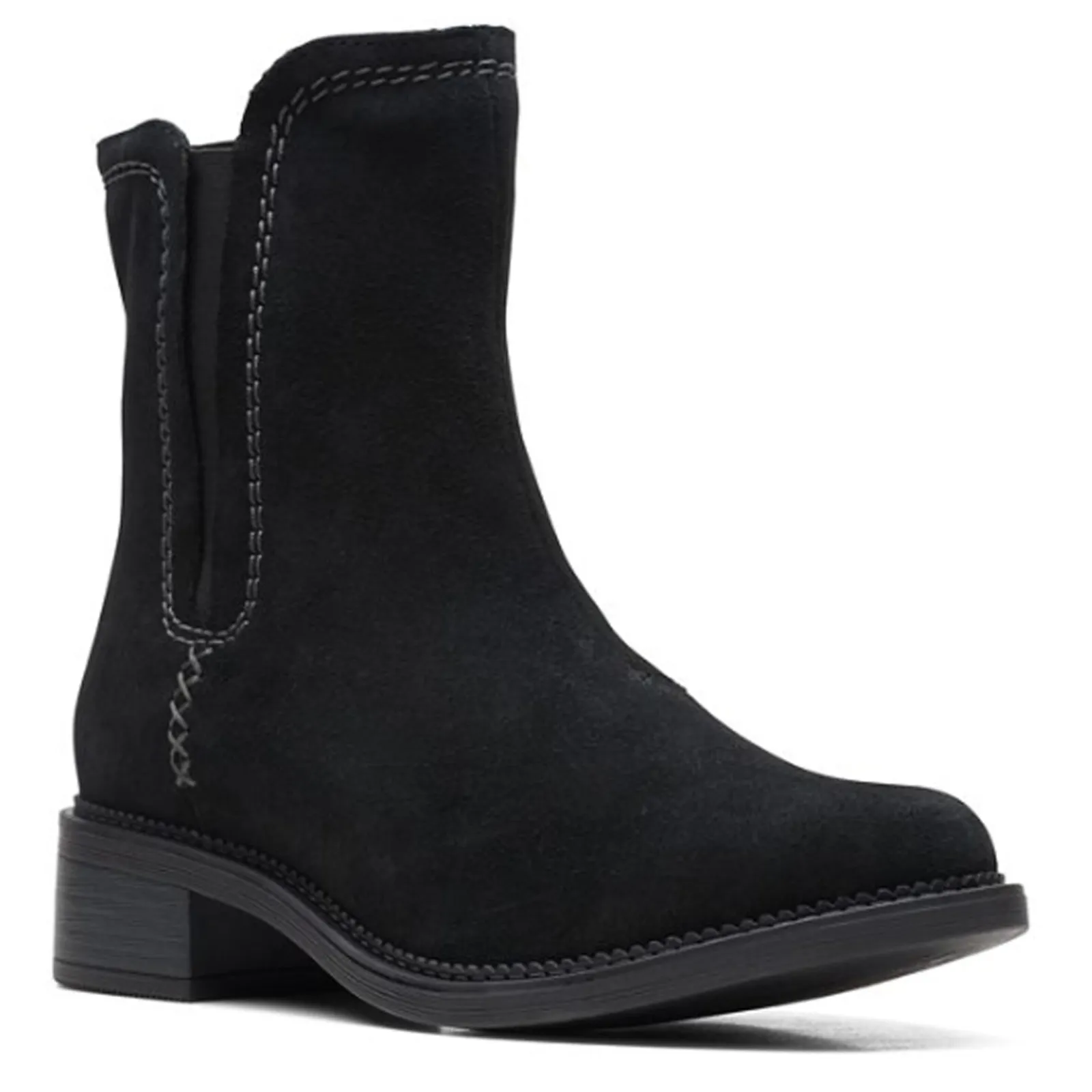 Clarks Boots|Women's , Maye Zip Boot Black Suede
