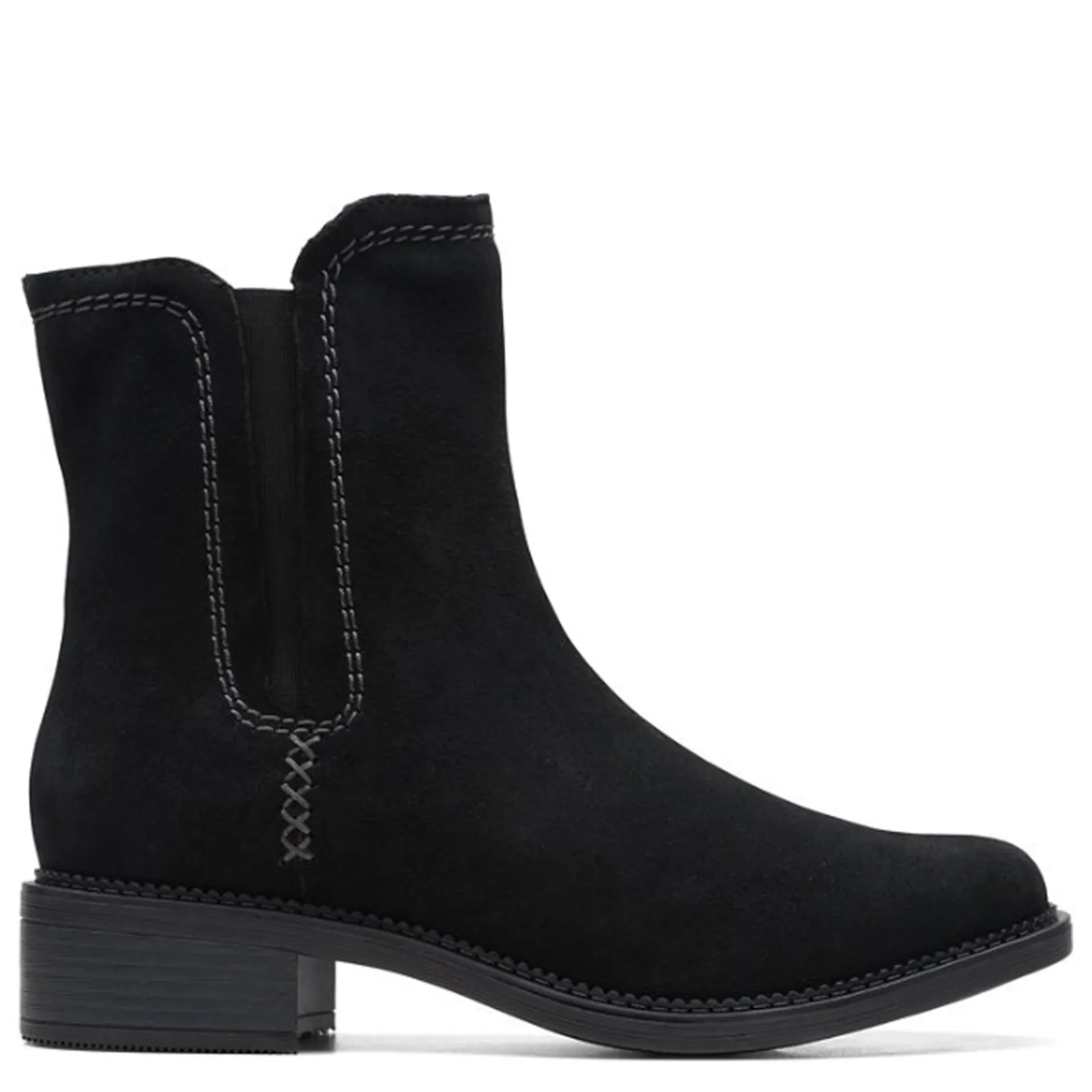 Clarks Boots|Women's , Maye Zip Boot Black Suede