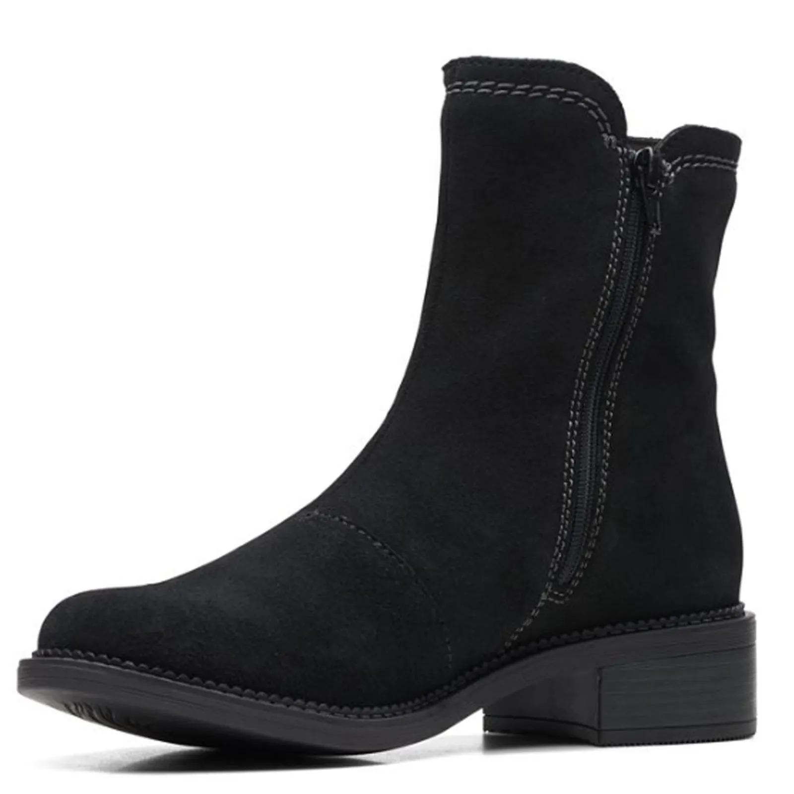 Clarks Boots|Women's , Maye Zip Boot Black Suede
