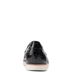Clarks Loafers|Women's , Serena Terri Slip-On Black Croco Print