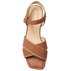 Clarks Pumps & Heels|Women's , Serina 35 Cross Sandal Tan Suede