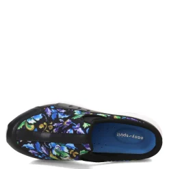 Easy Spirit Slip-On Shoes|Women's , Traveltime Classic Clog Black Blue Purple Floral