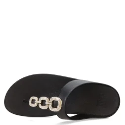 FitFlop Sandals|Women's , Fino Crystal Chain Toe-Post Sandal Black