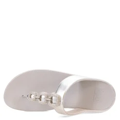 FitFlop Wedges|Women's , Fino Crystal Chain Toe-Post Sandal Silver