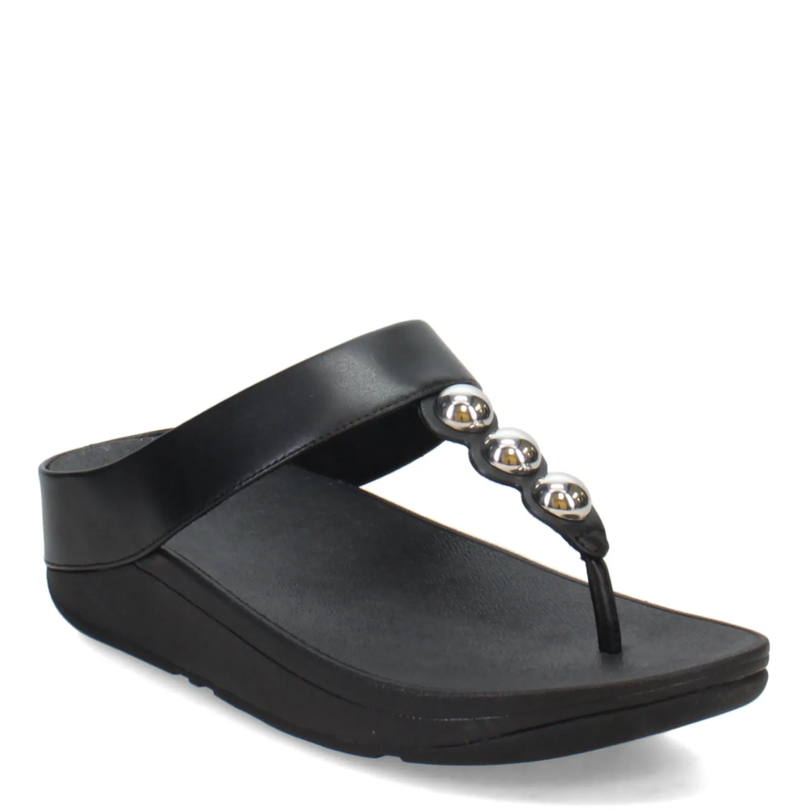 FitFlop Sandals|Women's , Fino Mirror Dome Toe-Post Sandal Black