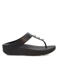FitFlop Wedges|Women's , Fino Mirror Dome Toe-Post Sandal Black
