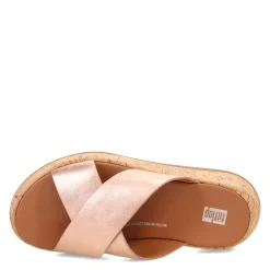 FitFlop Wedges|Women's , F-Mode Flatform Cross Slide Rose Gold