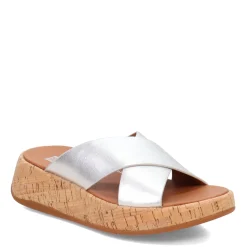 FitFlop Wedges|Women's , F-Mode Flatform Cross Slide Silver