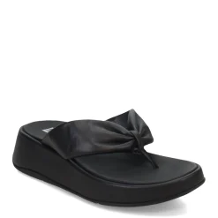 FitFlop Wedges|Women's , F-Mode Leather-Twist Toe-Post Sandal Black