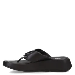 FitFlop Wedges|Women's , F-Mode Leather-Twist Toe-Post Sandal Black