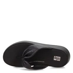 FitFlop Wedges|Women's , F-Mode Leather-Twist Toe-Post Sandal Black