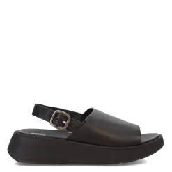 FitFlop Wedges|Women's , F-Mode Leather Flatform Back-Strap Sandal Black