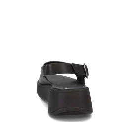 FitFlop Wedges|Women's , F-Mode Leather Flatform Back-Strap Sandal Black