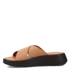 FitFlop Wedges|Women's , F-Mode Luxe Leather Flatform Cross Slide Tan