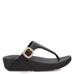 FitFlop Wedges|Women's , Lulu Crystal Buckle Thong Sandal Black