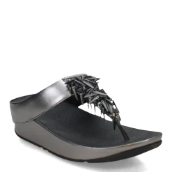 FitFlop Sandals|Women's , Rumba Beaded Metallic Toe-Post Sandal Pewter Black