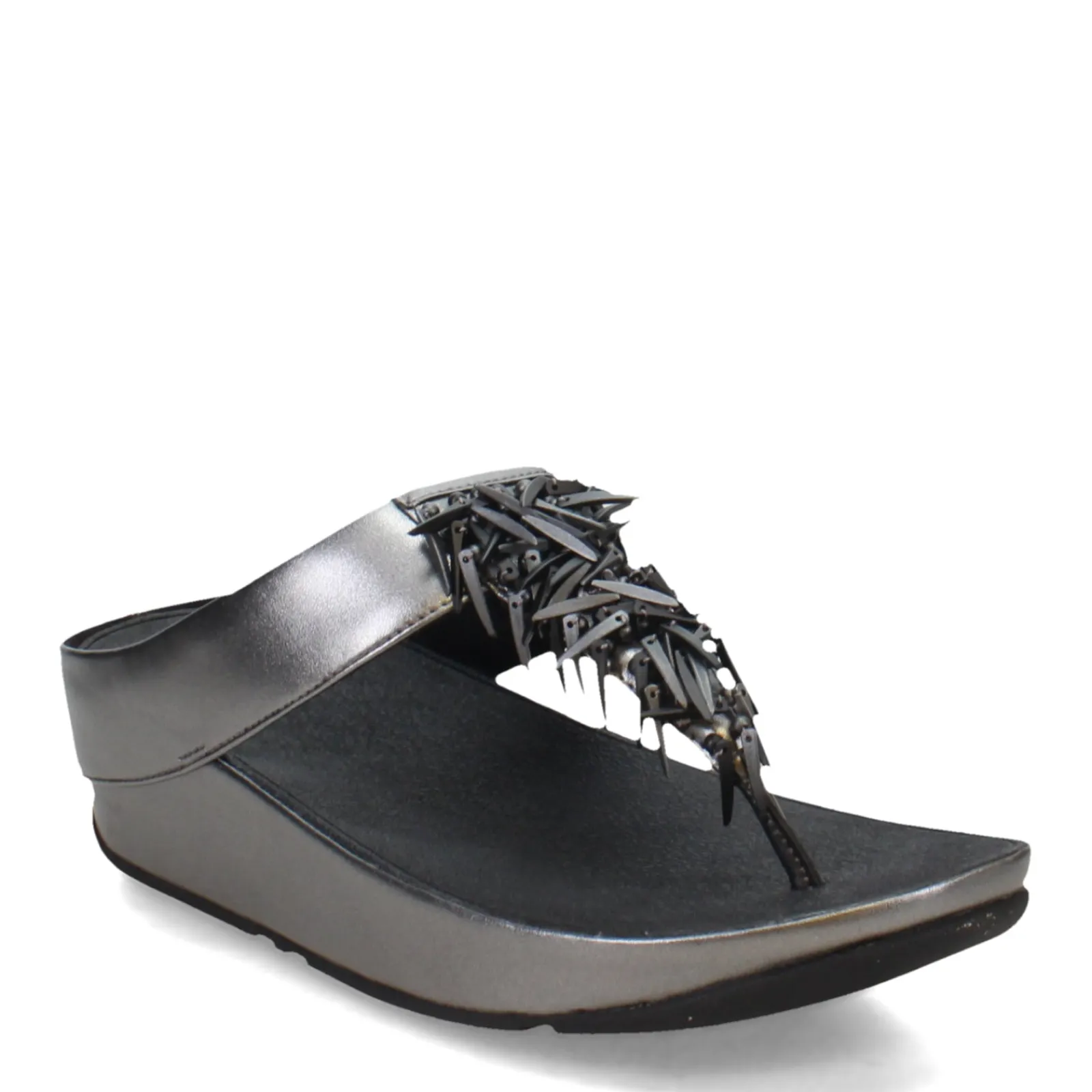 FitFlop Sandals|Women's , Rumba Beaded Metallic Toe-Post Sandal Pewter Black