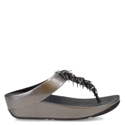 FitFlop Sandals|Women's , Rumba Beaded Metallic Toe-Post Sandal Pewter Black