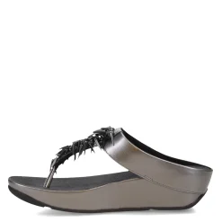 FitFlop Sandals|Women's , Rumba Beaded Metallic Toe-Post Sandal Pewter Black