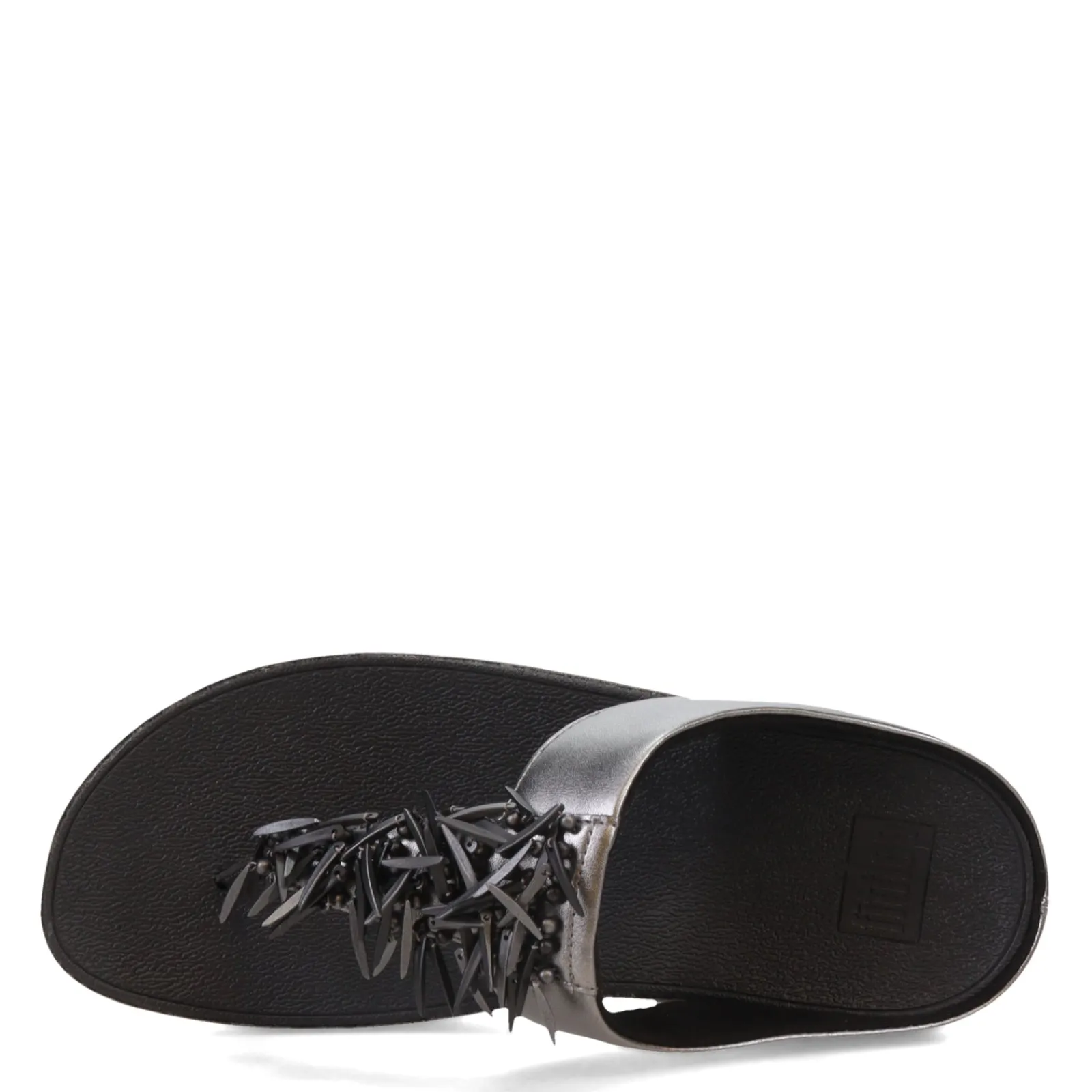 FitFlop Sandals|Women's , Rumba Beaded Metallic Toe-Post Sandal Pewter Black