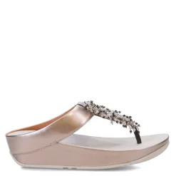 FitFlop Wedges|Women's , Rumba Beaded Metallic Toe-Post Sandal Pewter