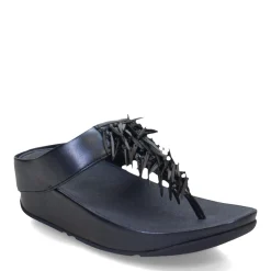 FitFlop Wedges|Women's , Rumba Beaded Metallic Toe-Post Sandal Metallic Navy